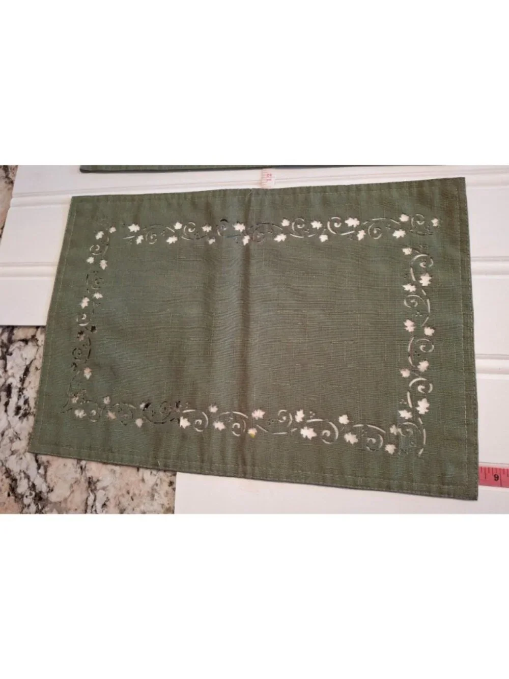 Vintage Sage Green Cutwork Placemats Set of 4 Leaf Vine Farmhouse Cottage